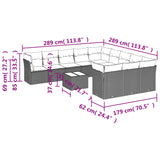 12 Piece Garden Sofa Set with Cushions Black Poly Rattan - Side View