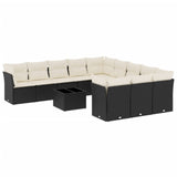 12 Piece Garden Sofa Set with Cushions Black Poly Rattan - Front View