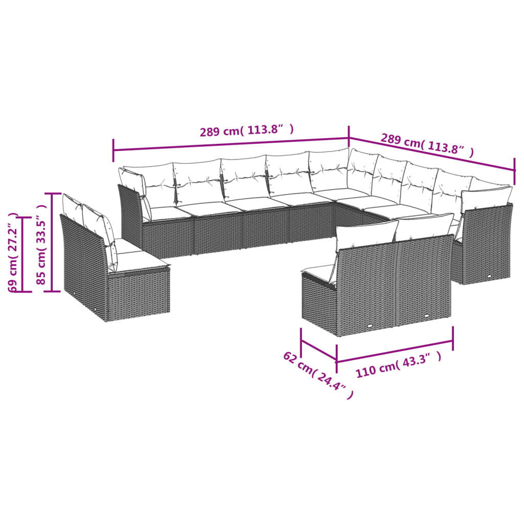 12 Piece Garden Sofa Set with Cushions Beige Poly Rattan