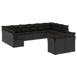 12 Piece Garden Sofa Set with Cushions Black Poly Rattan - Front View