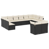 12 Piece Garden Sofa Set with Cushions Black Poly Rattan - Front View