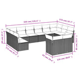 12 Piece Garden Sofa Set with Cushions Black Poly Rattan - Side View