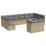 12 Piece Garden Sofa Set with Cushions Beige Poly Rattan - Front View