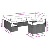12 Piece Garden Sofa Set with Cushions Grey Poly Rattan - Side View