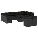 13 Piece Garden Sofa Set with Cushions Black Poly Rattan - Front View