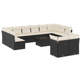 13 Piece Garden Sofa Set with Cushions Black Poly Rattan - Front View