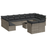 13 Piece Garden Sofa Set with Cushions Grey Poly Rattan - Front View