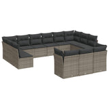 13 Piece Garden Sofa Set with Cushions Grey Poly Rattan - Front View