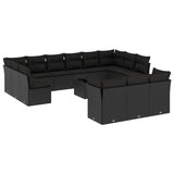 14 Piece Garden Sofa Set with Cushions Black Poly Rattan - Front View