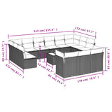 14 Piece Garden Sofa Set with Cushions Black Poly Rattan - Side View
