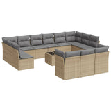 14 Piece Garden Sofa Set with Cushions Beige Poly Rattan - Front View