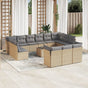 14 Piece Garden Sofa Set with Cushions Beige Poly Rattan
