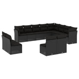 12 Piece Garden Sofa Set with Cushions Black Poly Rattan - Front View