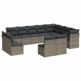 12 Piece Garden Sofa Set with Cushions Grey Poly Rattan - Front View