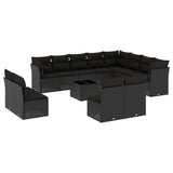 13 Piece Garden Sofa Set with Cushions Black Poly Rattan - Front View