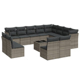 13 Piece Garden Sofa Set with Cushions Grey Poly Rattan - Front View