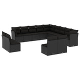 13 Piece Garden Sofa Set with Cushions Black Poly Rattan - Front View