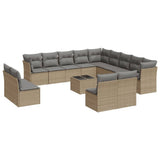 14 Piece Garden Sofa Set with Cushions Beige Poly Rattan
