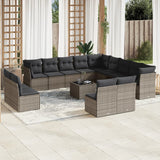 14 Piece Garden Sofa Set with Cushions Grey Poly Rattan