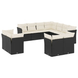 11 Piece Garden Sofa Set with Cushions Black Poly Rattan - Front View