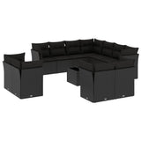 12 Piece Garden Sofa Set with Cushions Black Poly Rattan - Front View