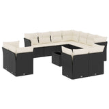 12 Piece Garden Sofa Set with Cushions Black Poly Rattan - Front View