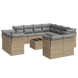 12 Piece Garden Sofa Set with Cushions Beige Poly Rattan - Front View