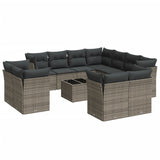 12 Piece Garden Sofa Set with Cushions Grey Poly Rattan - Front View
