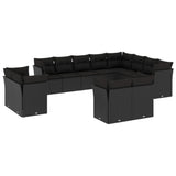 12 Piece Garden Sofa Set with Cushions Black Poly Rattan - Front View