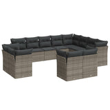 12 Piece Garden Sofa Set with Cushions Grey Poly Rattan - Front View