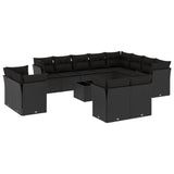 13 Piece Garden Sofa Set with Cushions Black Poly Rattan - Front View