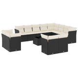 13 Piece Garden Sofa Set with Cushions Black Poly Rattan - Front View