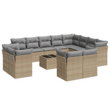 13 Piece Garden Sofa Set with Cushions Beige Poly Rattan - Front View