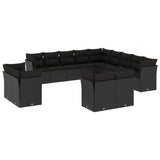 13 Piece Garden Sofa Set with Cushions Black Poly Rattan - Front View