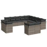 13 Piece Garden Sofa Set with Cushions Grey Poly Rattan - Front View