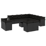 14 Piece Garden Sofa Set with Cushions Black Poly Rattan - Front View