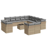 14 Piece Garden Sofa Set with Cushions Beige Poly Rattan - Front View