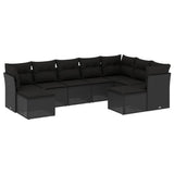 9 Piece Garden Sofa Set with Cushions Black Poly Rattan - Front View