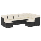 9 Piece Garden Sofa Set with Cushions Black Poly Rattan - Front View