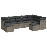 9 Piece Garden Sofa Set with Cushions Grey Poly Rattan - Front View