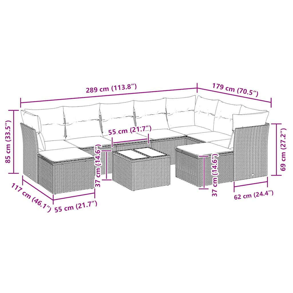 10 Piece Garden Sofa Set with Cushions Black Poly Rattan