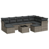10 Piece Garden Sofa Set with Cushions Grey Poly Rattan - Front View