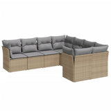 8 Piece Garden Sofa Set with Cushions Beige Poly Rattan - Front View