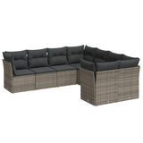 8 Piece Garden Sofa Set with Cushions Grey Poly Rattan - Front View