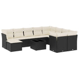 11 Piece Garden Sofa Set with Cushions Black Poly Rattan - Front View