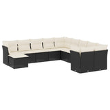 11 Piece Garden Sofa Set with Cushions Black Poly Rattan