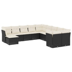 11 Piece Garden Sofa Set with Cushions Black Poly Rattan
