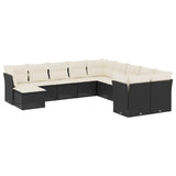 11 Piece Garden Sofa Set with Cushions Black Poly Rattan - Front View