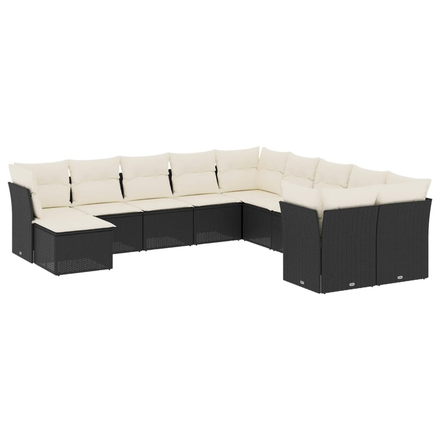 11 Piece Garden Sofa Set with Cushions Black Poly Rattan