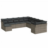 11 Piece Garden Sofa Set with Cushions Grey Poly Rattan - Front View